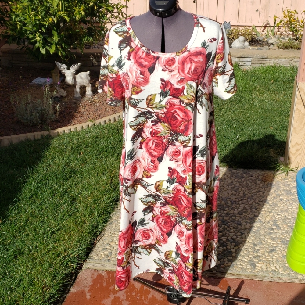 Lularoe Jesse dress roses on white